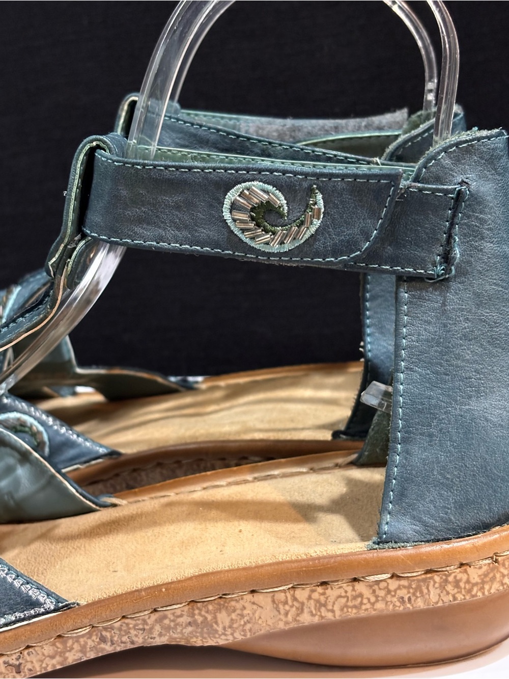 RIEKER Embellished Leather Comfort Sandal–EU 37 / US 6.5-7 – Blue Boho T-Strap - Picture 9 of 12